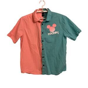 Disney x Neff Color Block Pink Blue Mickey Mouse Button Down Shirt